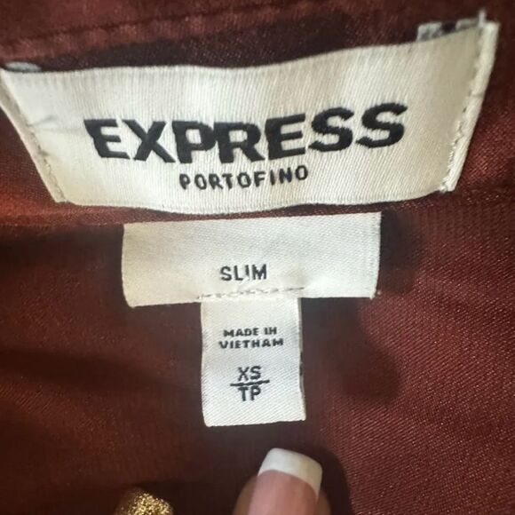 Express Satin Lace Trim Portofino Mesh Lace Button Down Collar Shirt XS Slim - Picture 7 of 7